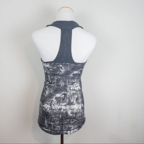 Lululemon Womens Size 4 Scoop Neck Tank Inky Manifesto India Gray Rare Yoga - Picture 3 of 7